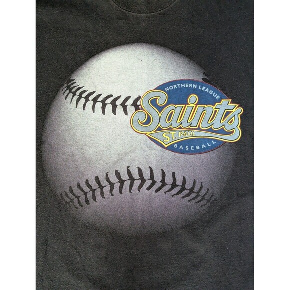 Vintage 90s St. Paul Saints T-Shirt Northern League Baseball Logo Graphic Black - Picture 3 of 9